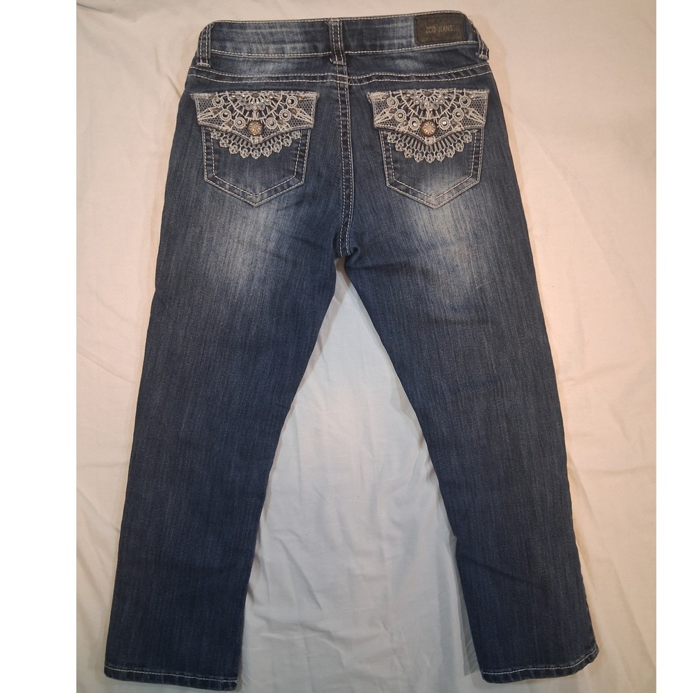 ZCO Jeans Womens Dark Wash Lace Pocket Embellished Denim Capris Y2K Size 3